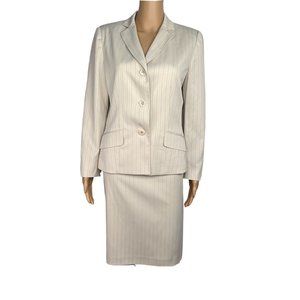 EVAN PICONE 2PC Beige Striped Polyester Spandex Lined Skirt Suit Size 10P
